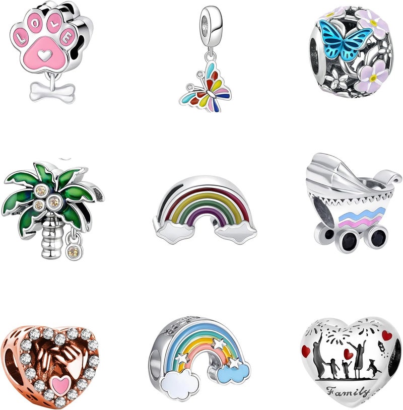 Acrobious 9PCS European Charms Beads Pendant For Bracelet, Charms DIY Bracelets Necklace Jewellery Gift - Image 1